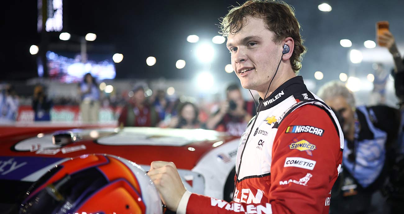 Jesse Love celebrates after winning the Xfinity Series title at Phoenix Raceway
