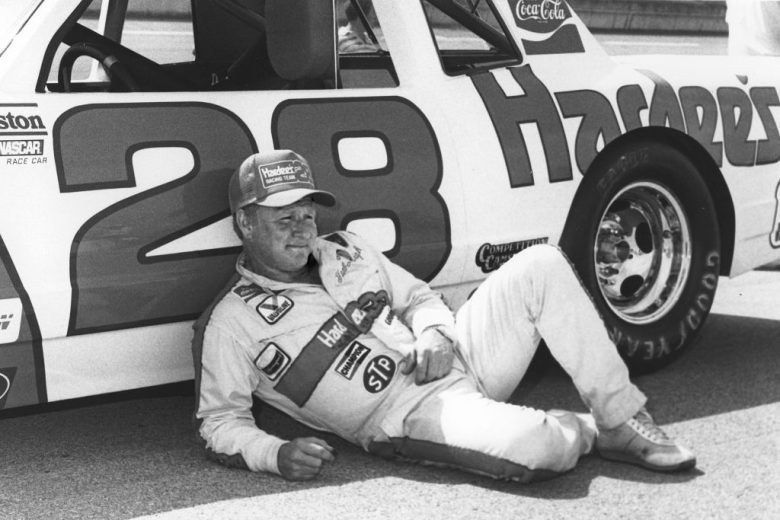 Cale Yarborough leans on his No. 28 Hardee's Chevrolet.