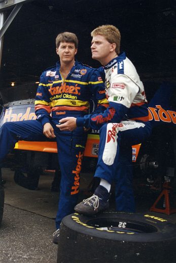 Ward Burton (L) talks with Jeff Burton (R).