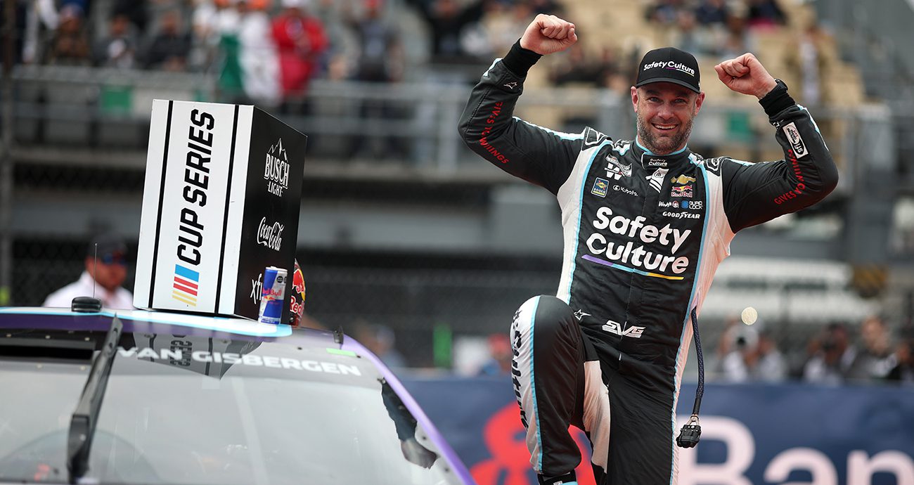 MEXICO CITY, MEXICO - JUNE 15: Shane Van Gisbergen, driver of the #88 Safety Culture Chevrolet, celebrates after winning the NASCAR Cup Series Viva Mexico 250 at Autodromo Hermanos Rodriguez on June 15, 2025 in Mexico City, Mexico. 