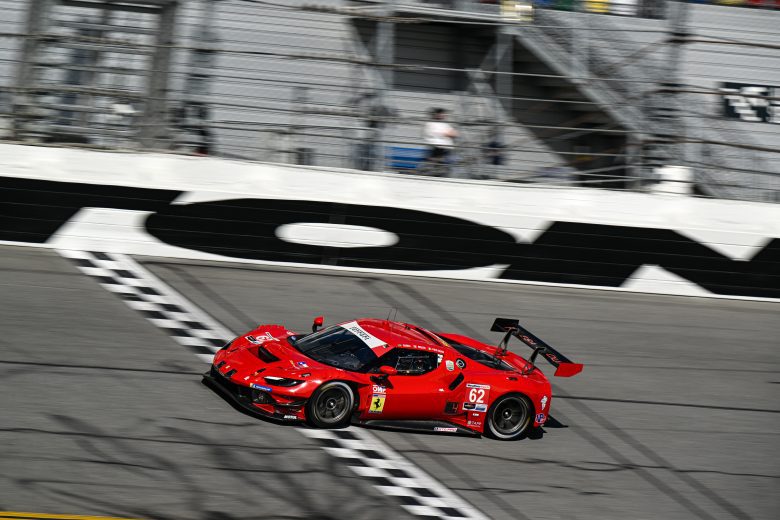 The No. 62 Risi Competizione Ferrari drives at Daytona.