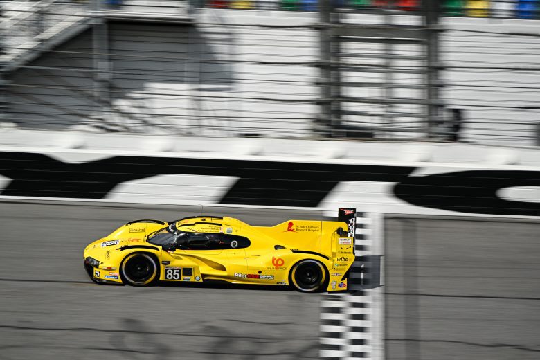 The No. 85 JDC-Miller MotorSports Porsche drives at Daytona.