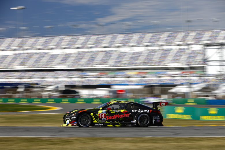 The No. 14 Vasser Sullivan Racing Lexus drives at Daytona.
