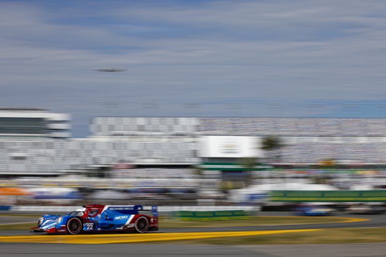The No. 22 United Autosports LMP2 drives at Daytona.