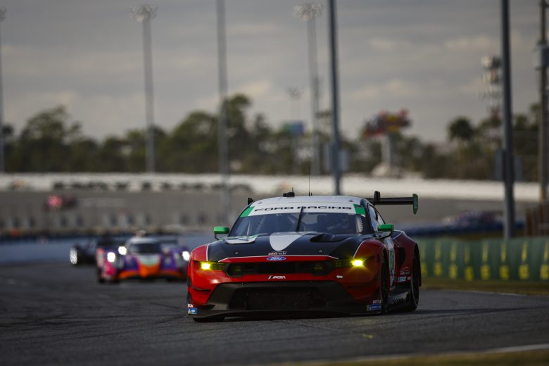 The No. 16 Myers Riley Motorsports Ford drives at Daytona.