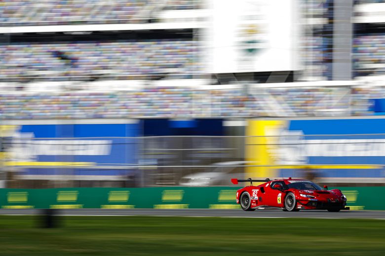 The No. 62 Risi Competizione Ferrari drives at Daytona.