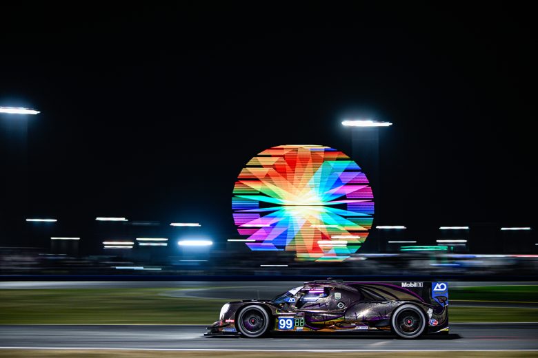The No. 99 AO Racing LMP2 drives at Daytona.