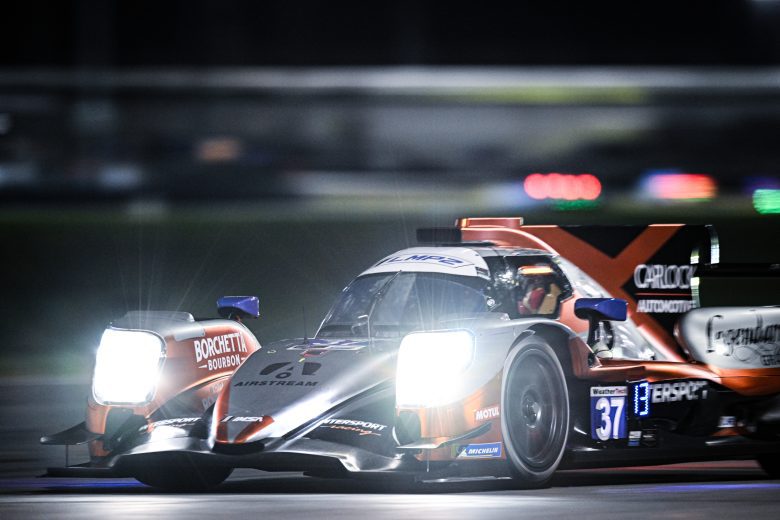 The No. 37 Intersport Racing LMP2 drives at Daytona.