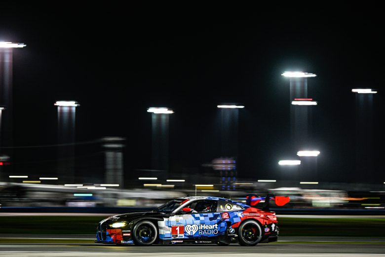 The No. 1 Paul Miller Racing BMW drives at Daytona.