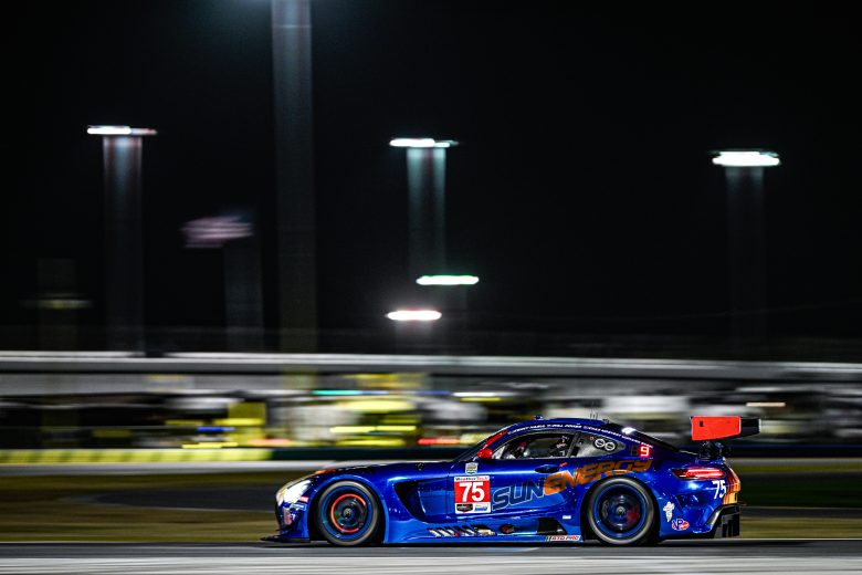 The No. 75 Express Mercedes drives at Daytona.