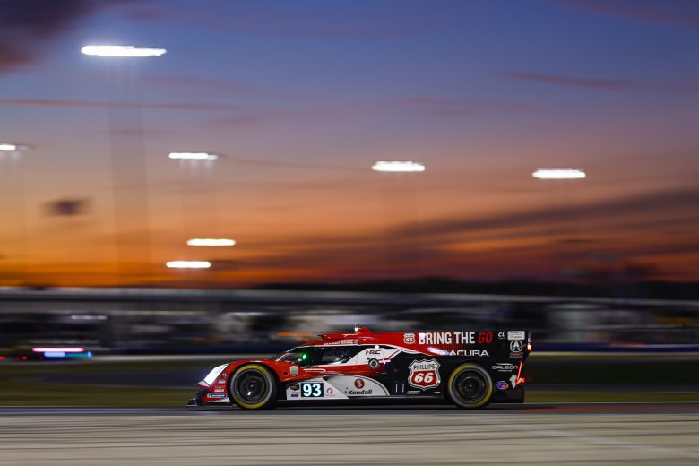 The No. 93 Meyer Shank Racing Acura drives at Daytona.