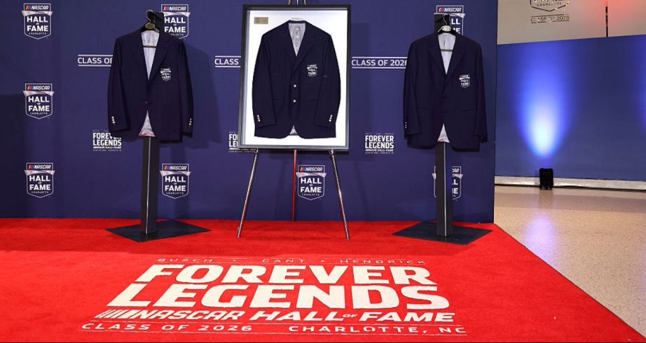 A general view of the blue NASCAR Hall of Fame jackets.