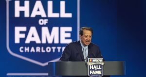 Harry Gant speaks after being inducted into the NASCAR Hall of Fame.
