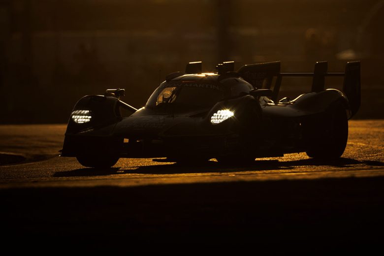 The No. 23 Aston Martin drives at Daytona.