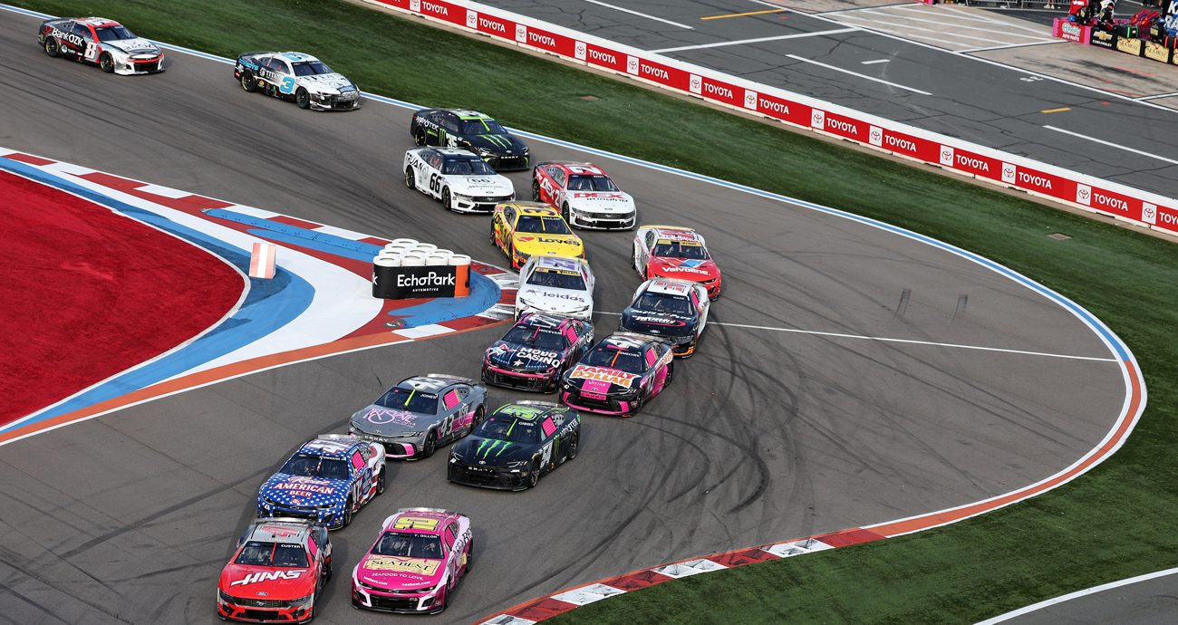 A general view of racing during the NASCAR Cup Series Bank of America Roval 400 at Charlotte Motor Speedway on Oct. 5, 2025 in Concord, North Carolina.