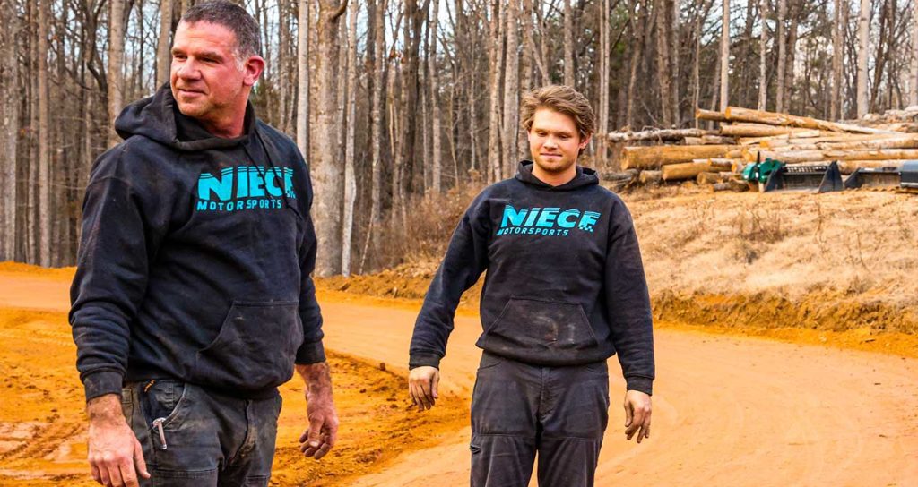Phil and Matt Gould survey the action at Niece Motorsports' dirt track