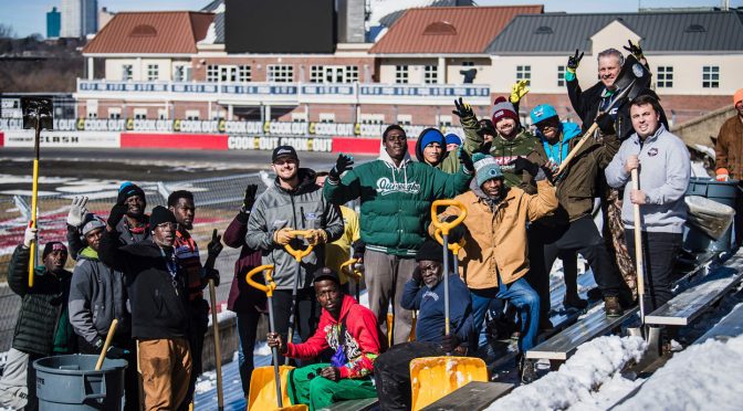 Featured image for Stenhouse, Gilliland aid snow removal at Bowman Gray as Cook Out Clash gets set for Wednesday
