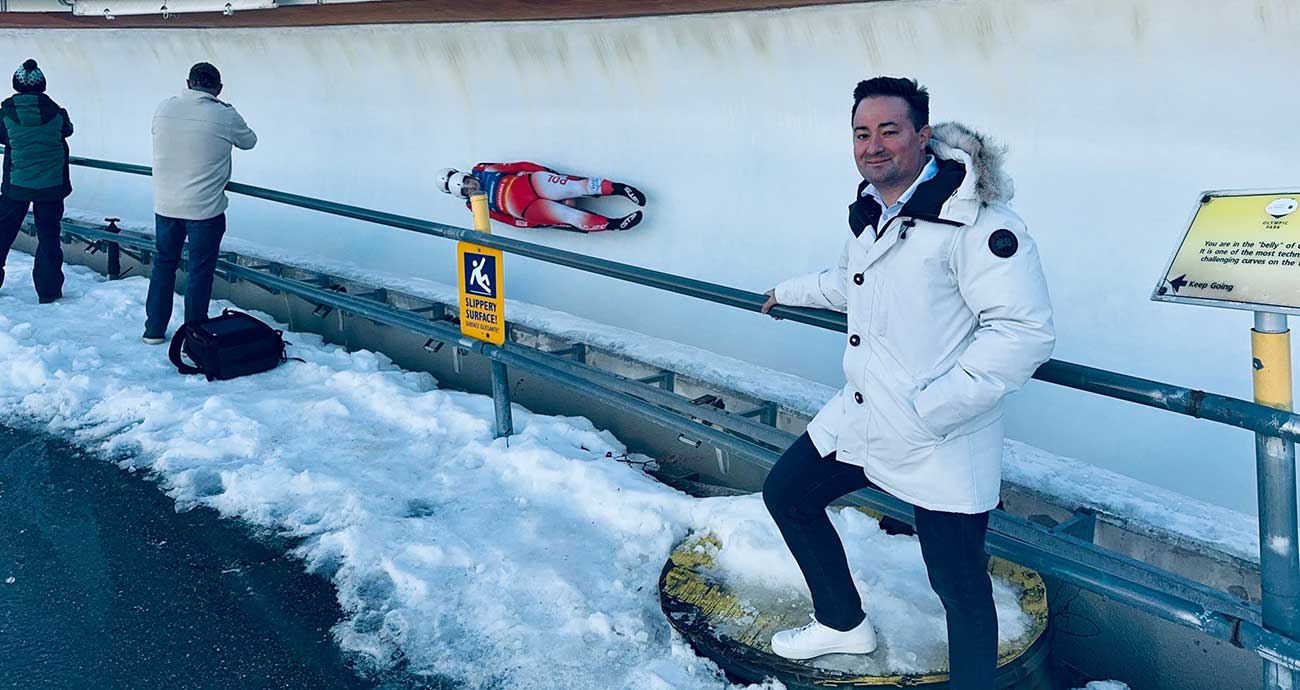 Dr. Eric Jacuzzi takes in the sights during the luge runs in Park City, Utah