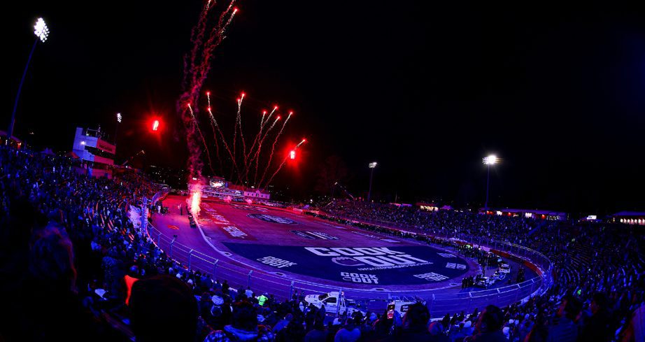 Fireworks go off at Bowman Gray Stadium.