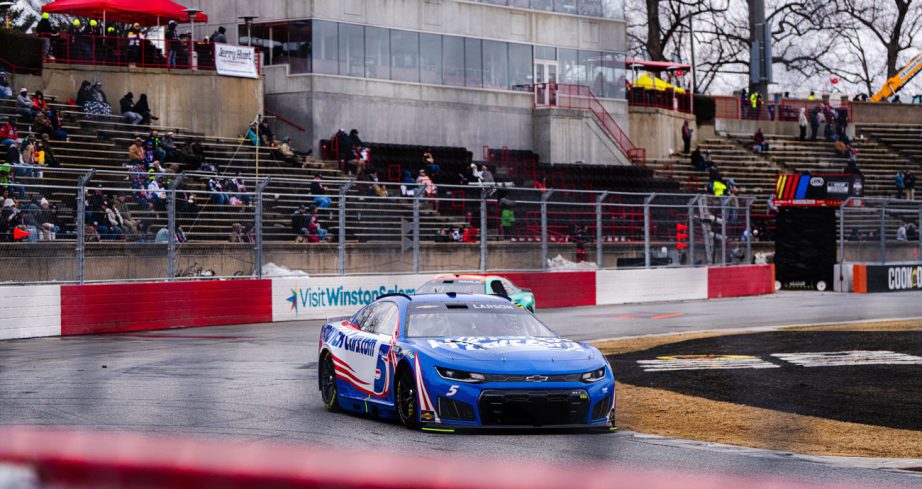 Kyle Larson drives ahead of the 2026 Clash at Bowman Gray.
