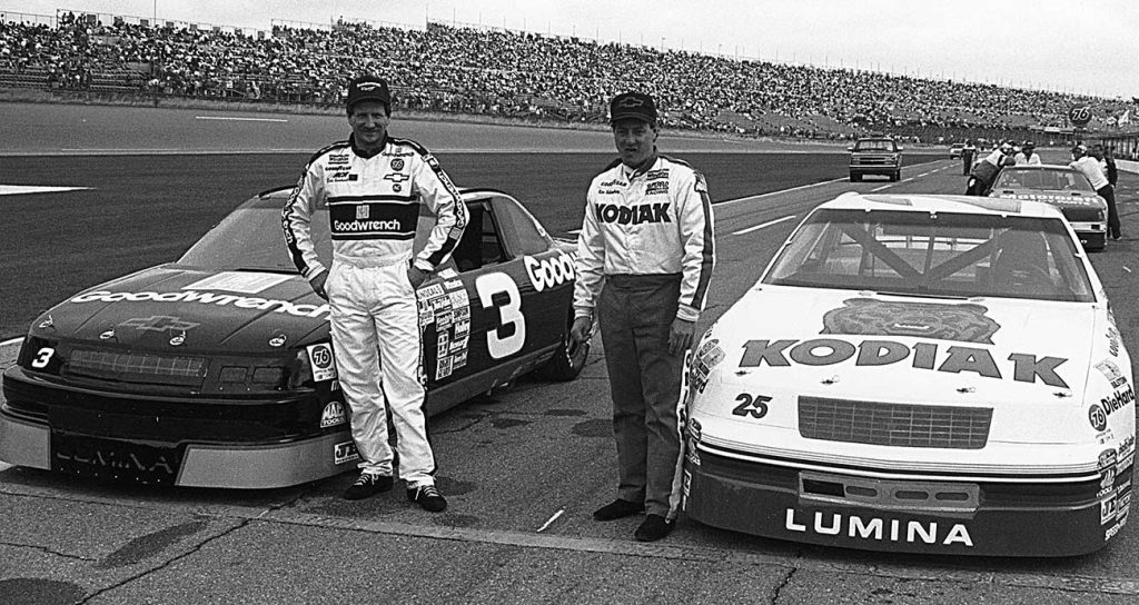Ken Schrader, right and Dale Earnhardt share the front row for the 1990 Daytona 500