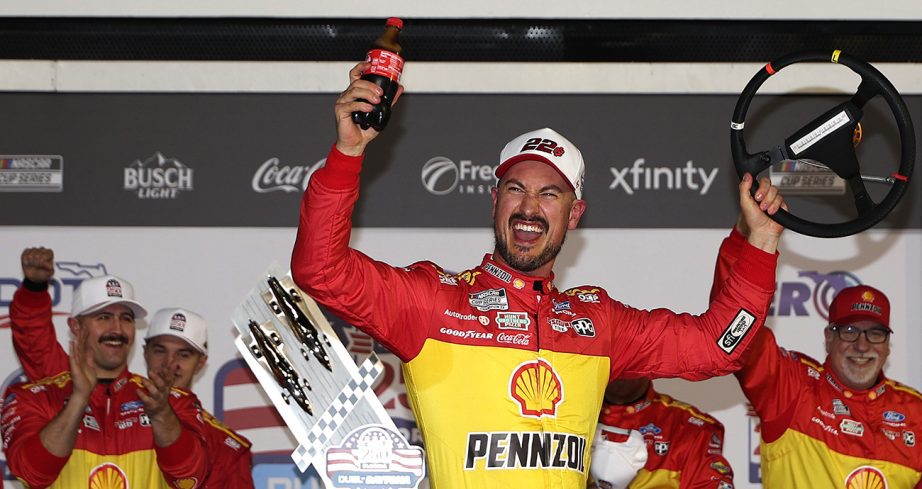 joey logano celebrates at daytona