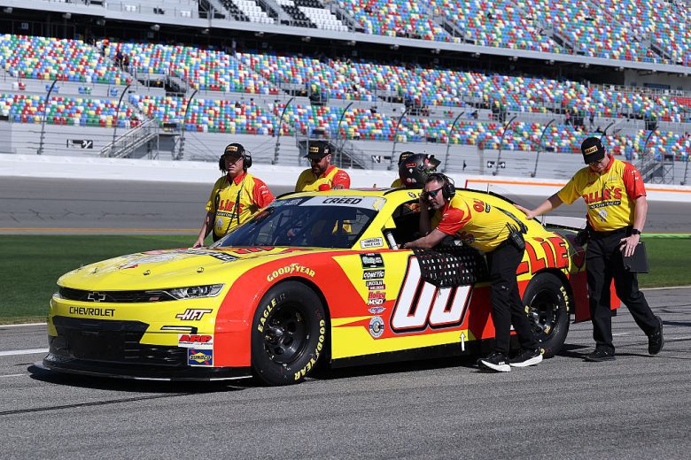 Sheldon Creed's car rolls to the grid at Daytona.
