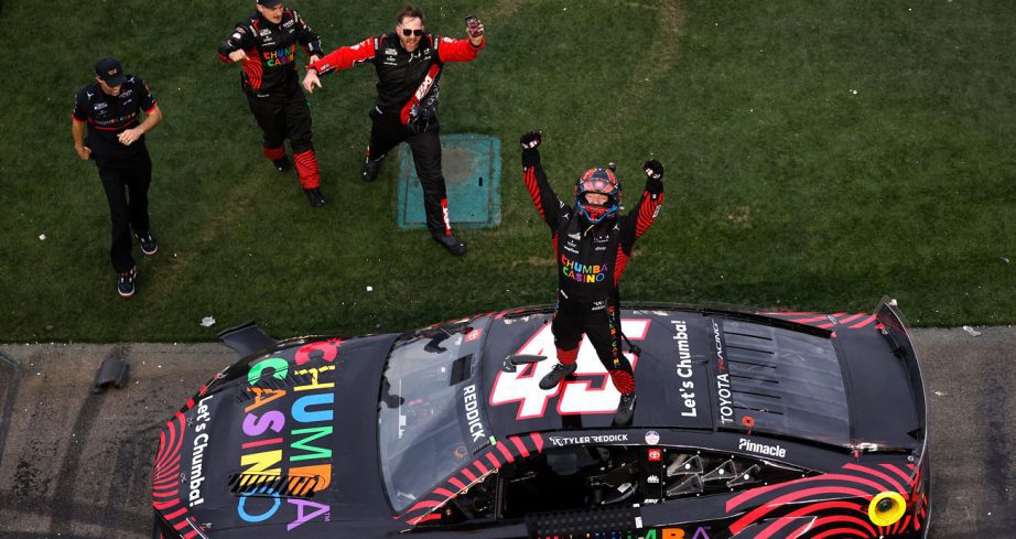 Tyler Reddick celebrates.