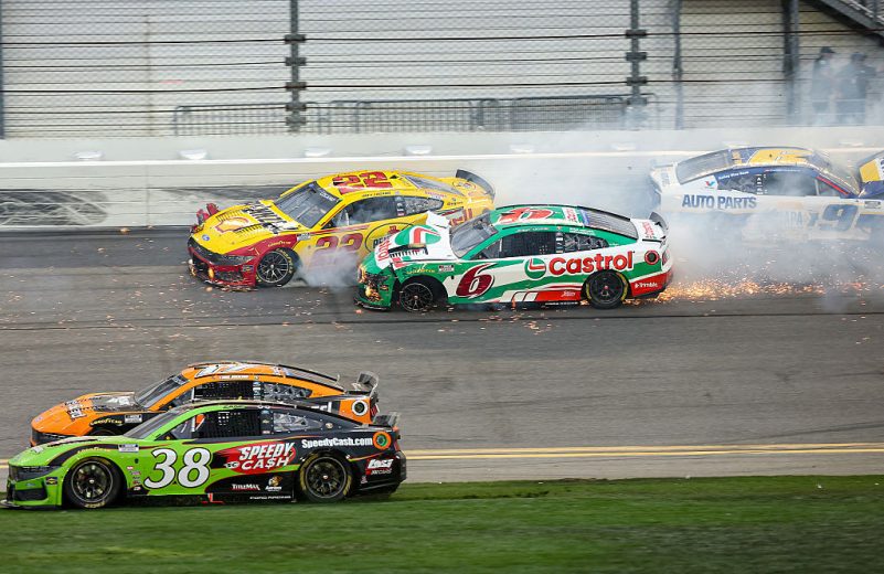 NASCAR Cup Series cars wreck at Daytona.