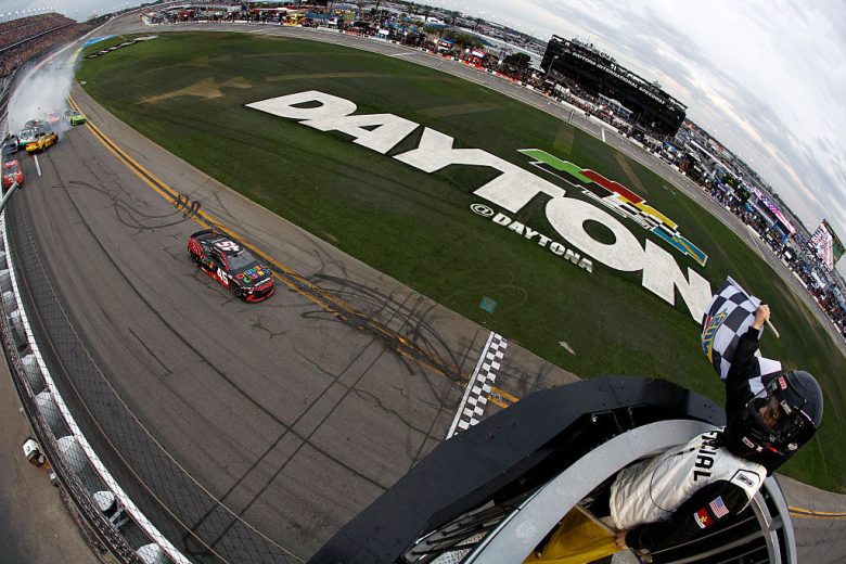 Tyler Reddick crosses the start/finish line at Daytona.