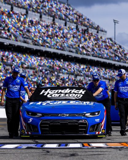The No. 5 Chevrolet gets pushed to the grid at Daytona.