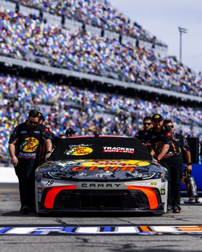 The No. 19 Toyota gets pushed to the grid at Daytona International Speedway.