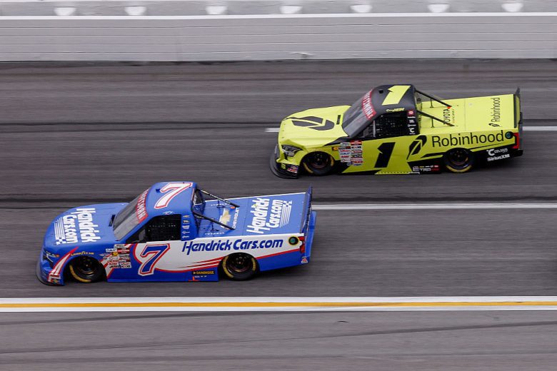 Kyle Busch and Corey Heim race at EchoPark Speedway.