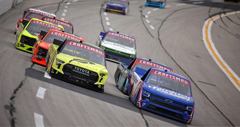 A general view of racing at EchoPark Speedway.