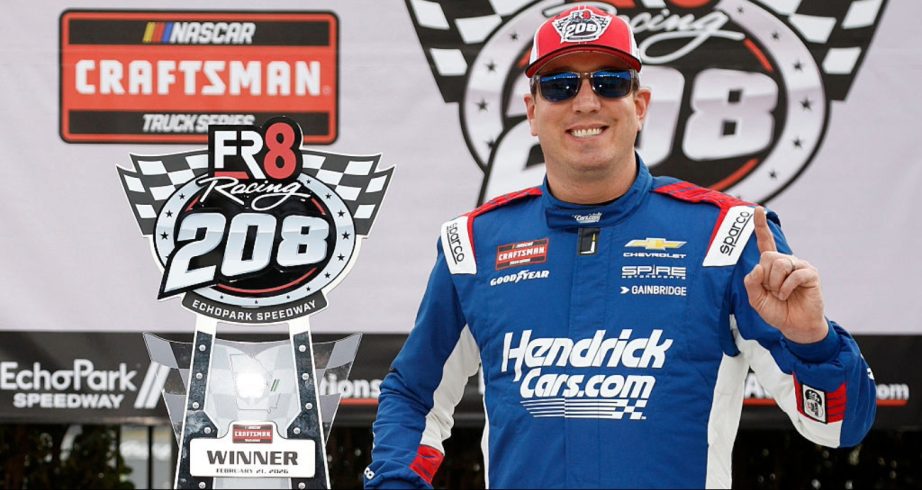 Kyle Busch celebrates in Victory Lane at EchoPark Speedway.