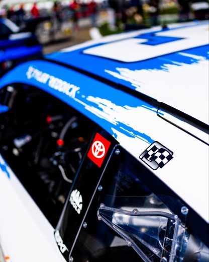A view of the winner sticker of the No. 45 Toyota.