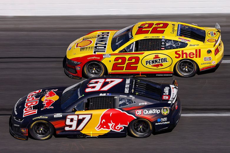 Shane van Gisbergen and Joey Logano race at EchoPark Speedway.