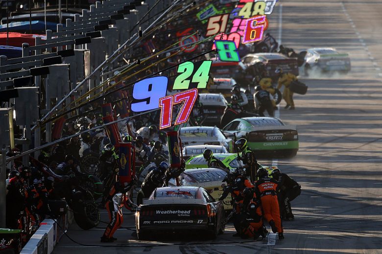A view of pit road at EchoPark Speedway.