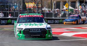 Dario Franchitti navigates the streets of St. Petersburg in the No. 1 Toyota