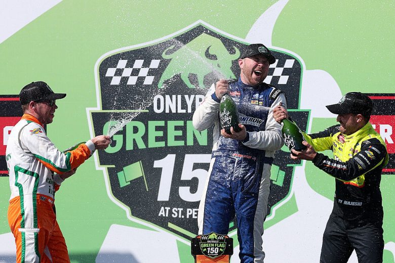 Ben Rhodes, Layne Riggs and Ty Majeski celebrate at St. Pete.