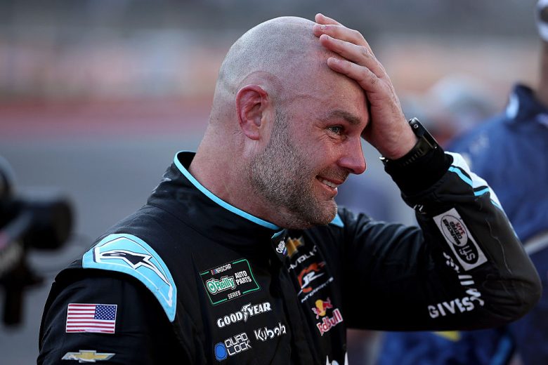 Shane van Gisbergen celebrates after winning at COTA.