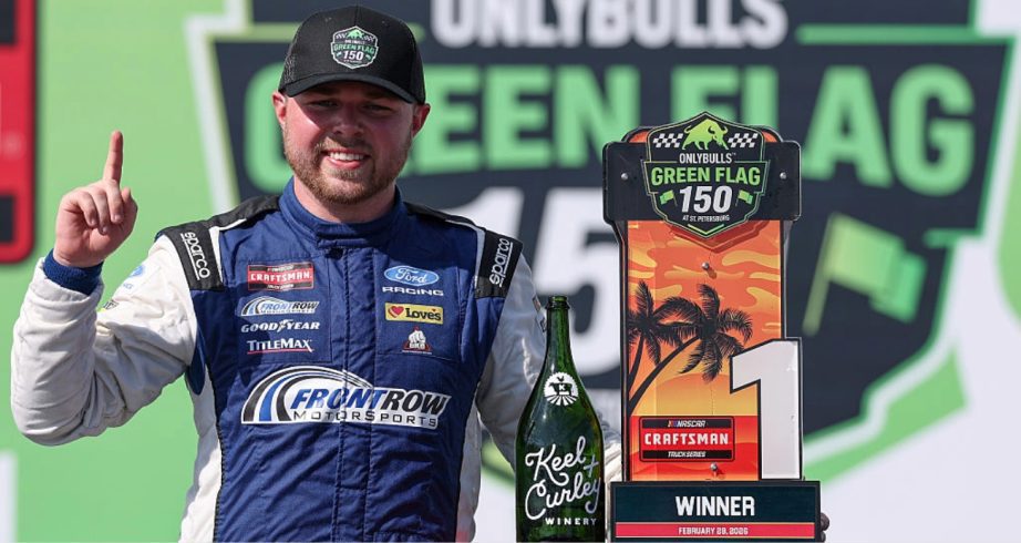 Layne Riggs celebrates in Victory Lane at St. Pete.