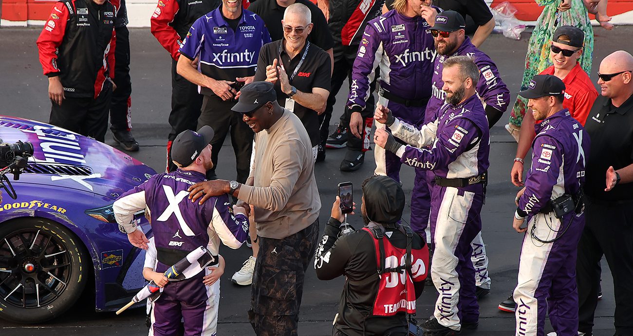 The No. 45 23XI team celebrates.