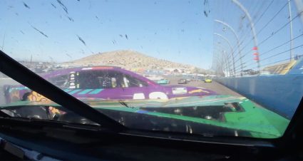 In-car camera: Views of multicar wreck from final stage