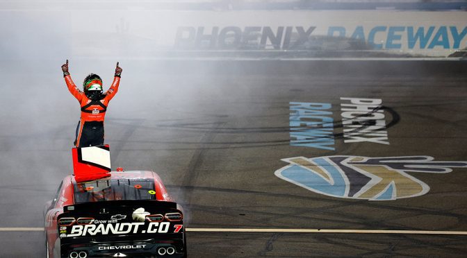 Featured Image for Comeback King! Justin Allgaier overcomes slow stop to win O’Reilly Series race at Phoenix