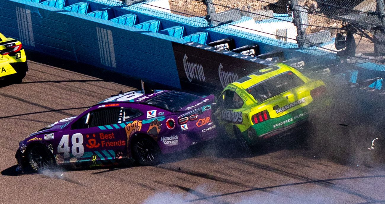 Anthony Alfredo and Austin Cindric crash at Phoenix.