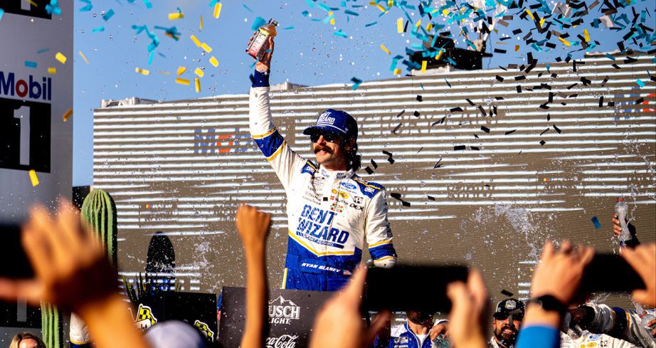 Ryan Blaney celebrates win.