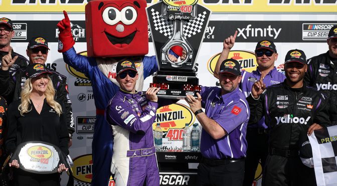 Featured Image for Denny shines! Hamlin overcomes speeding penalty en route to Las Vegas win