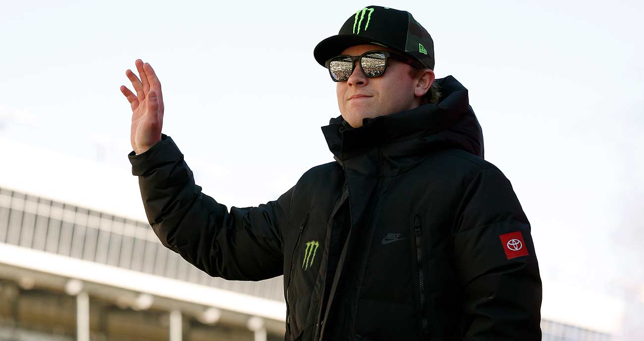 Ty Gibbs waves during prerace driver introductions