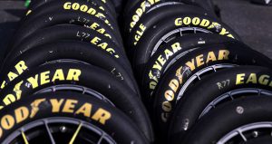 Stacks of Goodyear tires sit ready for Cup Series practice at Darlington Raceway